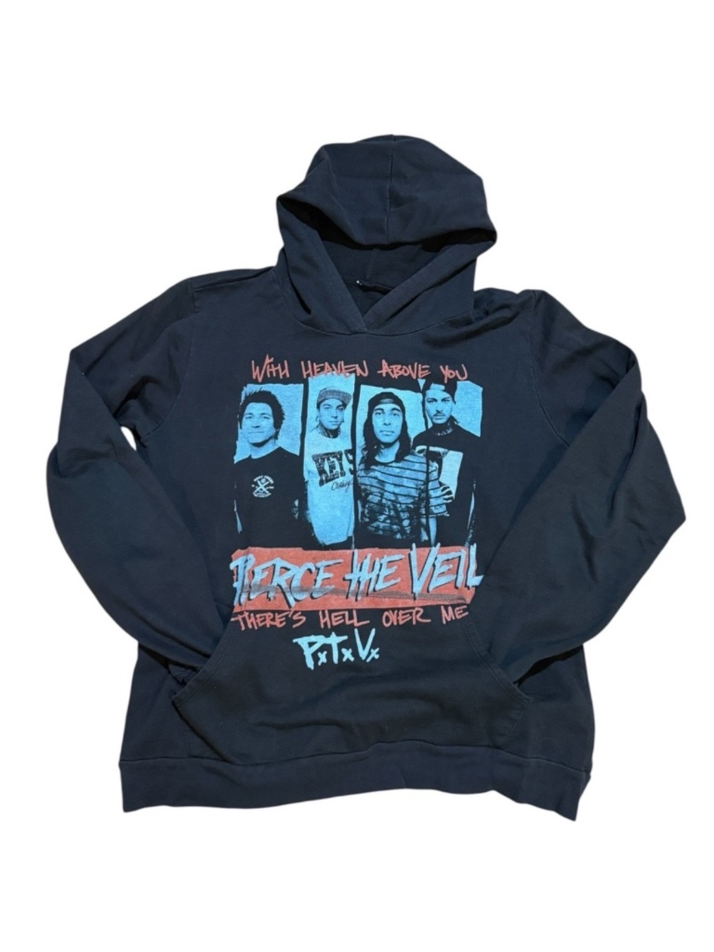 Pierce The Veil Hoodie Mens M Black Distressed Graphic Punk Emo Band Merch